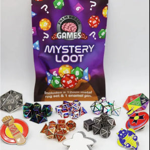 Epic Mystery Loot: Mini Metal RPG Dice Set + Enamel Pin 