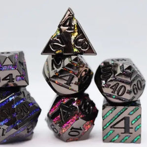Foam Brain Dice Set: Black With Rainbow Mica RPG Metal Dice Set (7) 