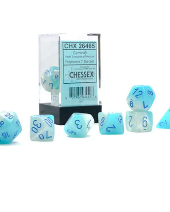 Chessex Dice: Luminary 7-Die RPG Set - Pearl Turquoise-White/Blue 