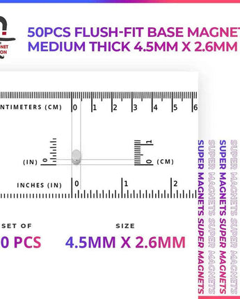 Magnet Baron: 50pcs Flush-Fit Base Medium Thick (4.5mm x 2.6mm) Magnets 