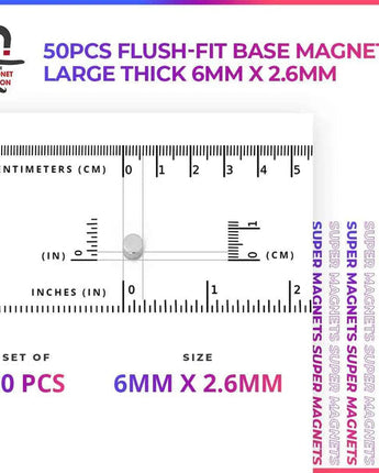 Magnet Baron: 50pcs Flush-Fit Base Large Thick (6mm x 2.6mm) Magnets 