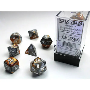 Chessex Dice: Gemini 7-Die RPG Set - Steel/White 