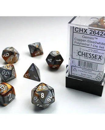 Chessex Dice: Gemini 7-Die RPG Set - Steel/White 