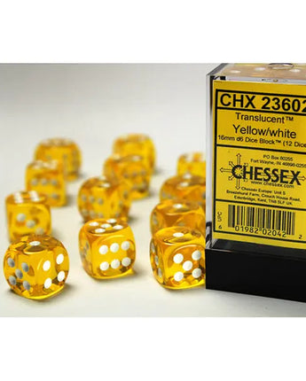 Chessex Dice: Translucent 16mm D6 (12) - Yellow/White 