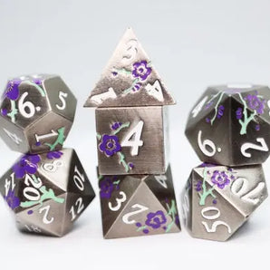 Foam Brain Dice Set: Silver With Purple Orchids RPG Metal Dice Set (7) 