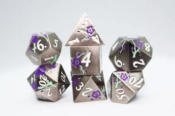 Foam Brain Dice Set: Silver With Purple Orchids RPG Metal Dice Set (7) 