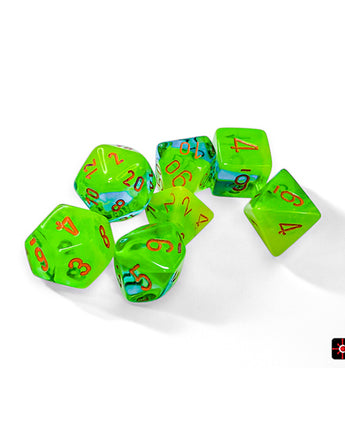 Chessex Dice: Luminary 7-Die RPG Set - Plasma Green-Teal/Orange 