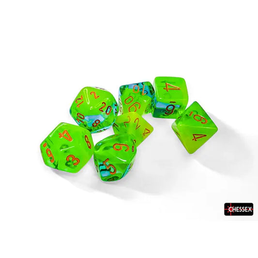 Chessex Dice: Luminary 7-Die RPG Set - Plasma Green-Teal/Orange 