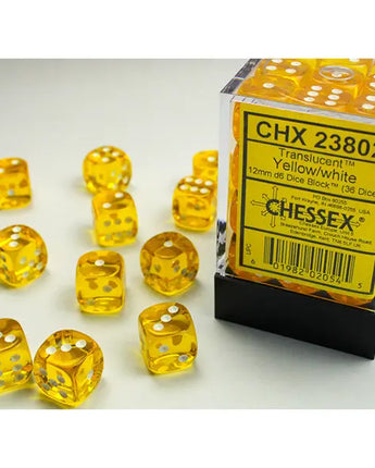Chessex Dice: Translucent 12mm D6 (36) - Yellow/White 