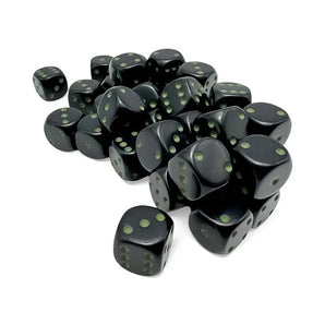 Chessex Dice: Opaque 12mm D6 (36) - Black/Green 