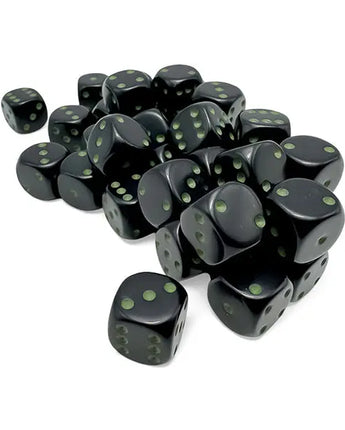 Chessex Dice: Opaque 12mm D6 (36) - Black/Green 