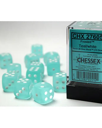 Chessex Dice: Special 16mm D6 (12) - Frosted: Teal/White 