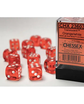 Chessex Dice: Translucent 16mm D6 (12) - Orange/White 