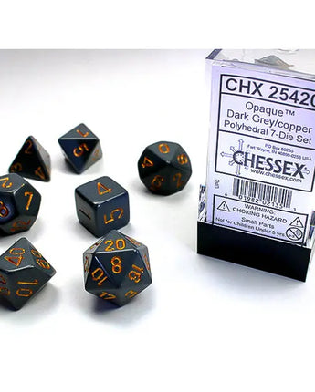 Chessex Dice: Opaque 7-Die RPG Set - Grey/Copper 