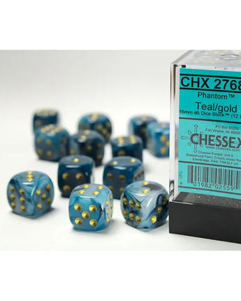 Chessex Dice: Special 16mm D6 (12) - Phantom: Teal/Gold 