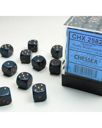 Chessex Dice: Opaque 12mm D6 (36) - Dusty Blue/Copper 