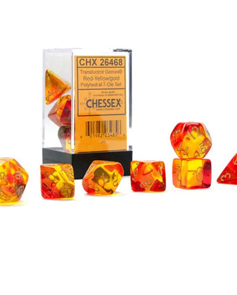 Chessex Dice: Translucent 7-Die RPG Set - Red-Yellow/Gold 