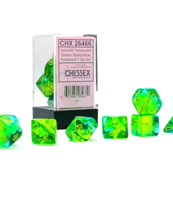 Chessex Dice: Translucent 7-Die RPG Set - Green-Teal/Yellow 