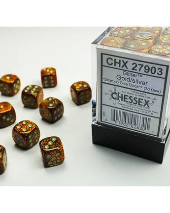 Chessex Dice: Special 12mm D6 (36) - Glitter: Gold/Silver 