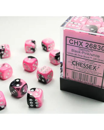 Chessex Dice: Gemini 12mm D6 (36) - Black-Pink/Gold 