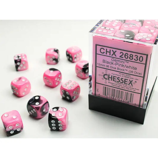 Chessex Dice: Gemini 12mm D6 (36) - Black-Pink/Gold 