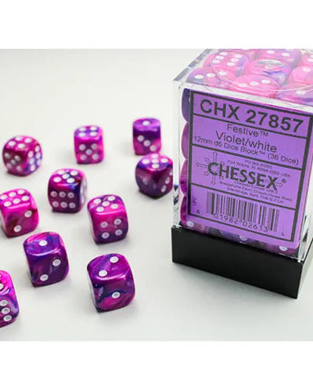 Chessex Dice: Special 12mm D6 (36) - Festive: Violet/White 