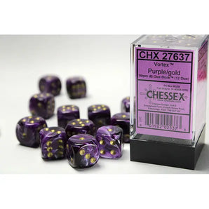 Chessex Dice: Vortex 16mm D6 (12) - Purple/Gold 