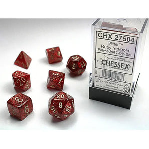 Chessex Dice: 7-Die RPG Set - Glitter: Ruby/Gold 