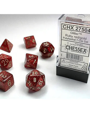 Chessex Dice: 7-Die RPG Set - Glitter: Ruby/Gold 