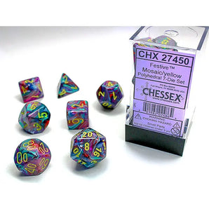 Chessex Dice: Festive 7-Die RPG Set - Mosiac/Yellow 