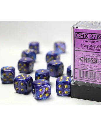 Chessex Dice: Special 16mm D6 (12) - Lustrous: Purple/Gold 