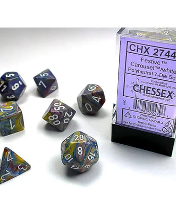 Chessex Dice: Festive 7-Die RPG Set - Carousel/White