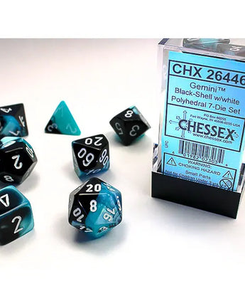 Chessex Dice: Gemini 7-Die RPG Set - Black-Shell/White 