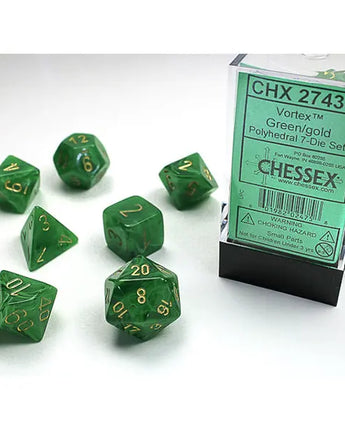 Chessex Dice: Gemini 7-Die RPG Set - Vortex: Green/Gold 