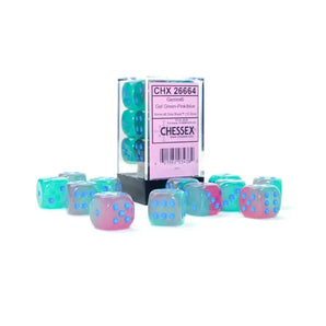 Chessex Dice: Luminary 16mm D6 (12) - Gel Green-Pink/Blue 