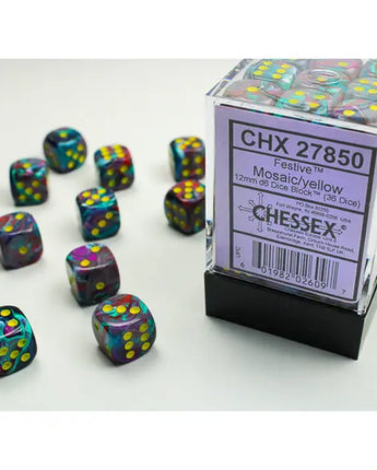 Chessex Dice: Special 12mm D6 (36) - Festive: Mosiac/Yellow 