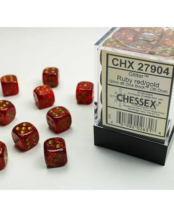 Chessex Dice: Special 12mm D6 (36) - Glitter: Ruby/Gold 