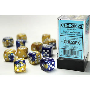 Chessex Dice: Gemini 16mm D6 (12) - Blue-Gold/White