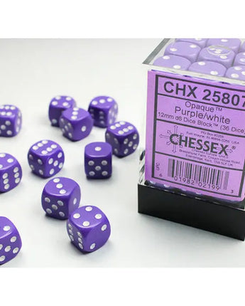 Chessex Dice: Opaque 12mm D6 (36) - Purple/White 