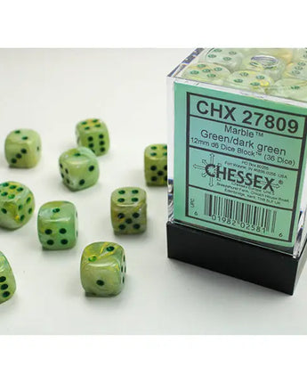 Chessex Dice: Special 12mm D6 (36) - Marble: Green/Dark Green 
