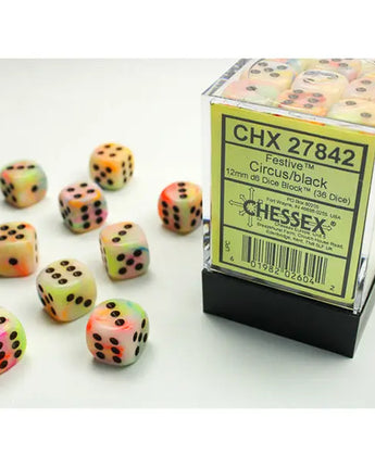 Chessex Dice: Special 12mm D6 (36) - Festive: Circus/Black 