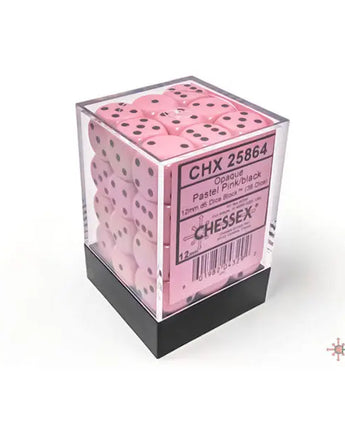 Chessex Dice: Opaque 12mm D6 (36) - Pastel Pink/Black 