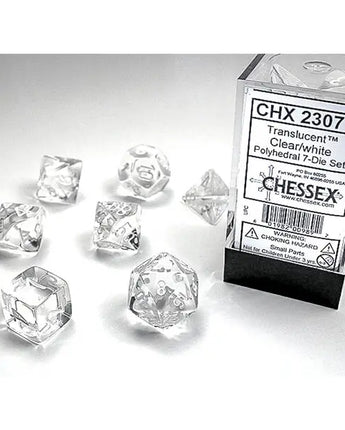 Chessex Dice: Translucent 7-Die RPG Set - Clear/White