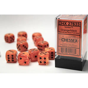 Chessex Dice: Vortex 16mm D6 (12) - Orange/Black 