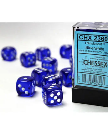 Chessex Dice: Translucent 16mm D6 (12) - Blue/White 