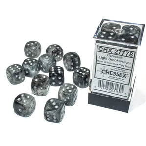 Chessex Dice: Luminary 16mm D6 (12) - Light Smoke/Silver 