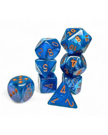 Chessex Dice: Lab Dice Series 9 (7-die) RPG Set - Borealis Midnight/copper 