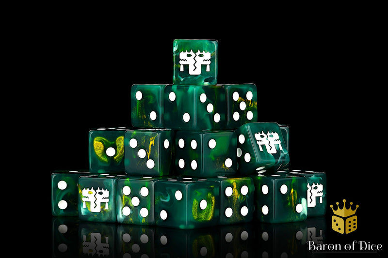 Load image into Gallery viewer, Twin Headed Lizard Dice - Green &amp; Gold
