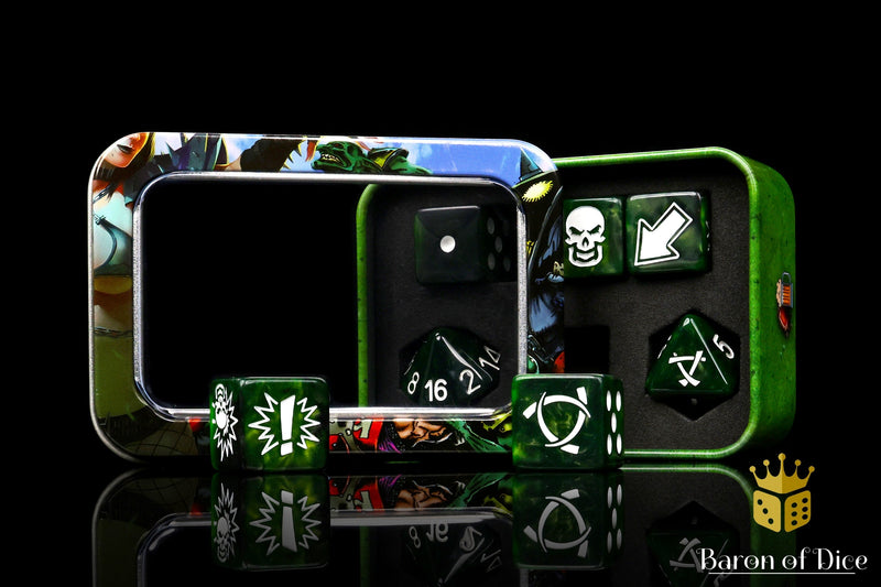 Load image into Gallery viewer, Warp Green - Bloody Football Dice (Set of 7)
