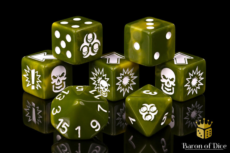 Load image into Gallery viewer, Diseased - Bloody Football Dice (Set of 7)
